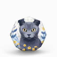 Gato Azul Ruso Flores Amarillas
