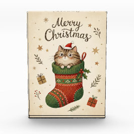 Bloque Para Fotos Gato de Navidad en Calcetín
