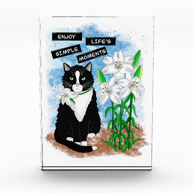 Bloque Para Fotos Gato de Tuxedo y Lilies | Oferta Inspiradora (Anverso)
