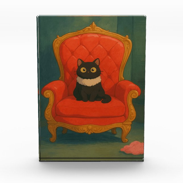 Bloque Para Fotos Gato negro regio en trono rojo (Anverso)
