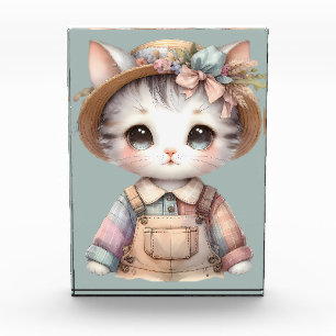 Bloque Para Fotos Gato Pastel Cottagecore con Overol y Sombrero de P