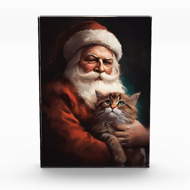 Bloque Para Fotos Gato persa con Navidades festivos de Santa Claus (Anverso)