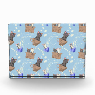 Bloque Para Fotos Gatos en caja y gotas de leche en azul