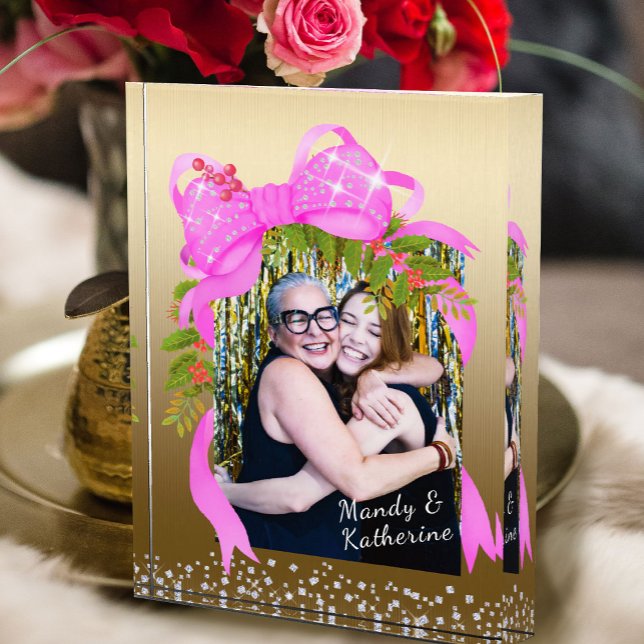 Bloque Para Fotos Glittering Pink Ribbon Navidad Gold (Subido por el creador)