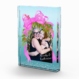 Bloque Para Fotos Glittering Pink Ribbon Navidades Blue