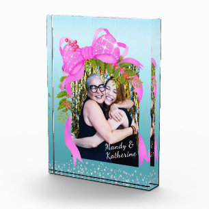 Bloque Para Fotos Glittering Pink Ribbon Navidades Blue