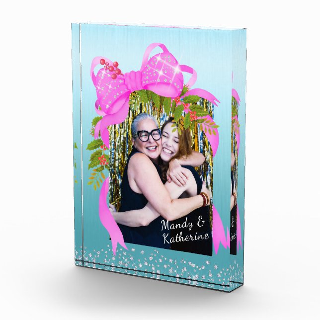 Bloque Para Fotos Glittering Pink Ribbon Navidades Blue (Derecha)