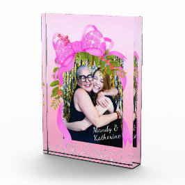 Bloque Para Fotos Glittering Pink Ribbon Navidades Rosa