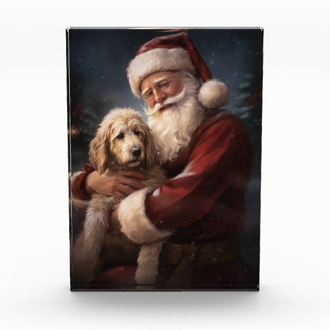 Bloque Para Fotos Goldendoodle con Navidades festivos de Santa Claus (Anverso)