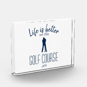 Bloque Para Fotos Golf Golfista Campo Cita Monograma Iniciales Blanc