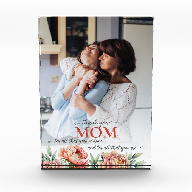 Bloque Para Fotos Gracias, mamá Floral Pastel Personalizado de Peoni (Anverso)