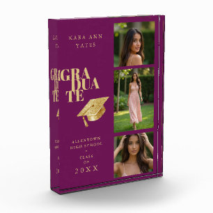 Bloque Para Fotos Grad Collage Plum Gold 3 Photos Design TMF26