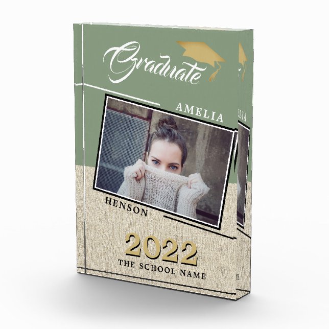 Bloque Para Fotos Graduación de Graduado Rústico Verde Moderno (Derecha)