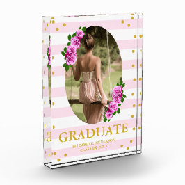 Bloque Para Fotos Graduación de Rosas Rosadas Rayadas