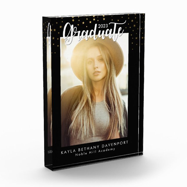 Bloque Para Fotos Graduación moderna de Black Gold Stars Keepsake (Izquierda)