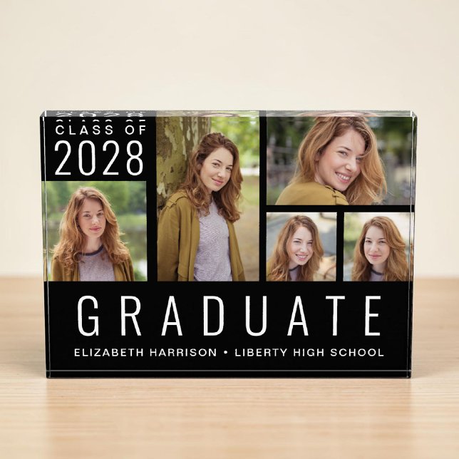 Bloque Para Fotos Graduación Moderna Negra (Modern Graduation Photo Collage Block)