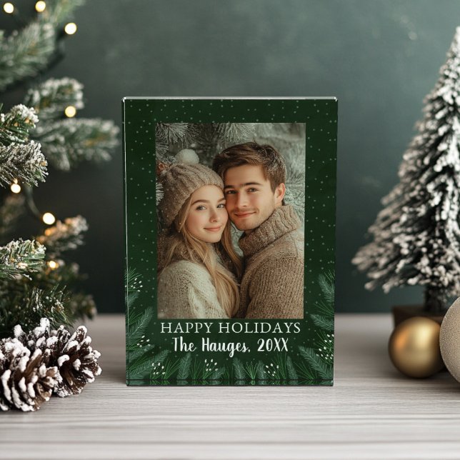 Bloque Para Fotos Green Pine Tree Happy Holidays (Green Pine Acrylic Photo Block)