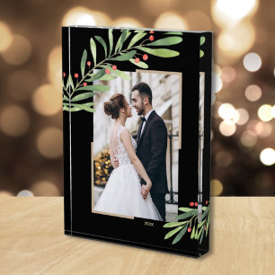Bloque Para Fotos Greenery Berries Navidades Personalizado Negro