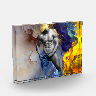 Bloque Para Fotos Grito de la figura muscular de hombre en escala de