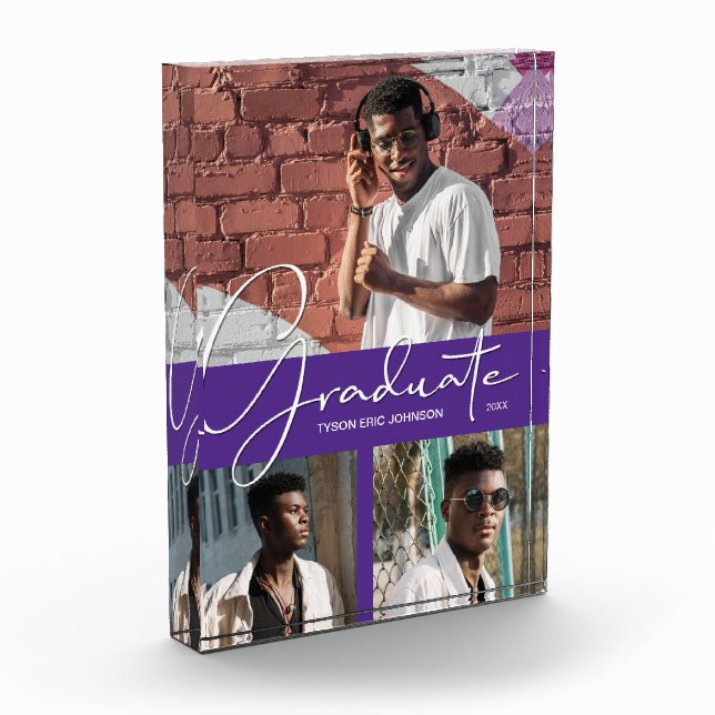 Bloque Para Fotos Guión de graduado sobre el collage morado (Izquierda)