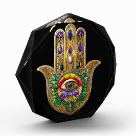 Bloque Para Fotos Hamsa de oro pintado Amatista Rubí Tercer Ojo