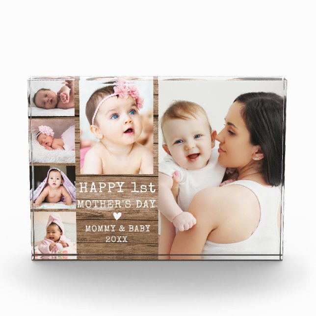 Bloque Para Fotos Happy 1st Mother's Day Rustic Wood 6 Photo Collage (Anverso)