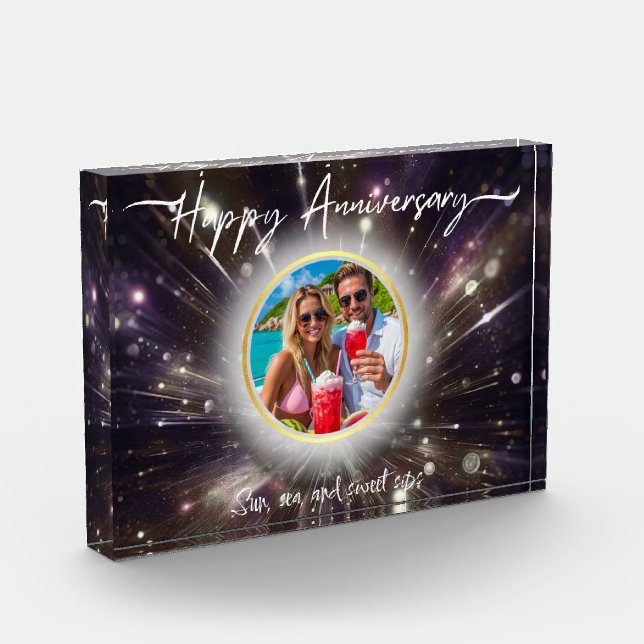 Bloque Para Fotos Happy Anniversary Custom Acrylic| Purple Light Bur (Izquierda)