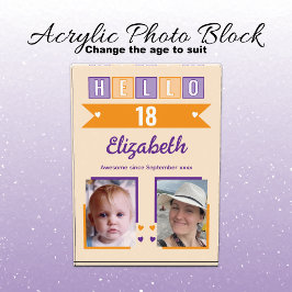 Bloque Para Fotos Hello 18 (any age) name est date orange purple