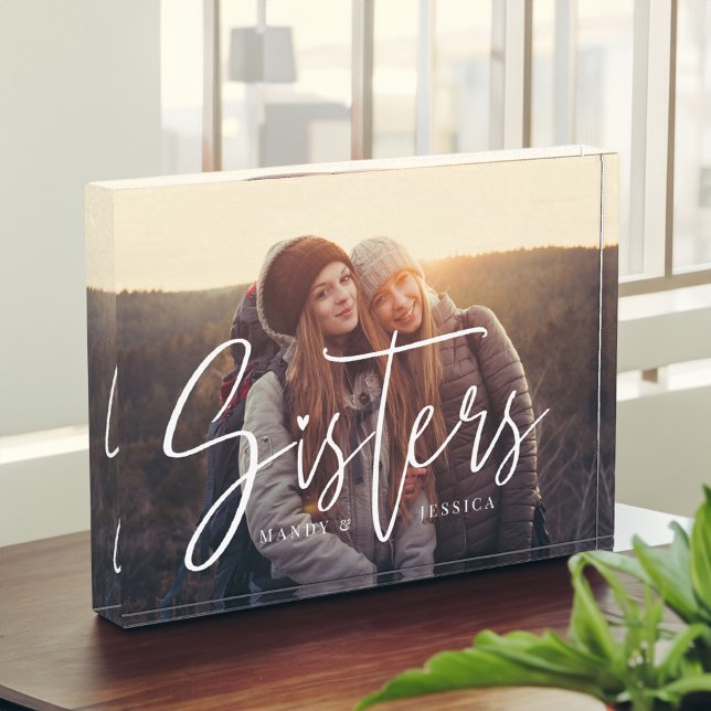 Bloque Para Fotos Hermanas Script Típografía Superposición de Recuer (Sisters Script Typographic Overlay Family Memories Photo Block)