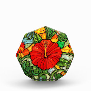 Bloque Para Fotos Hibiscus con aspecto de vidrio falso teñido rojo d