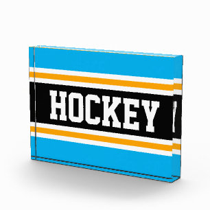 Bloque Para Fotos HOCKEY Fun Brillante Azure Blue Yellow Strips