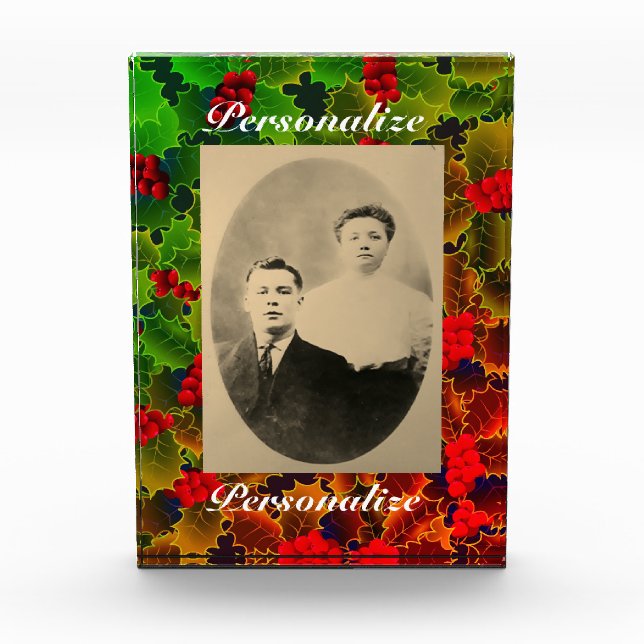 Bloque Para Fotos Hojas de baya brillantes en invierno verde rojo (Anverso)