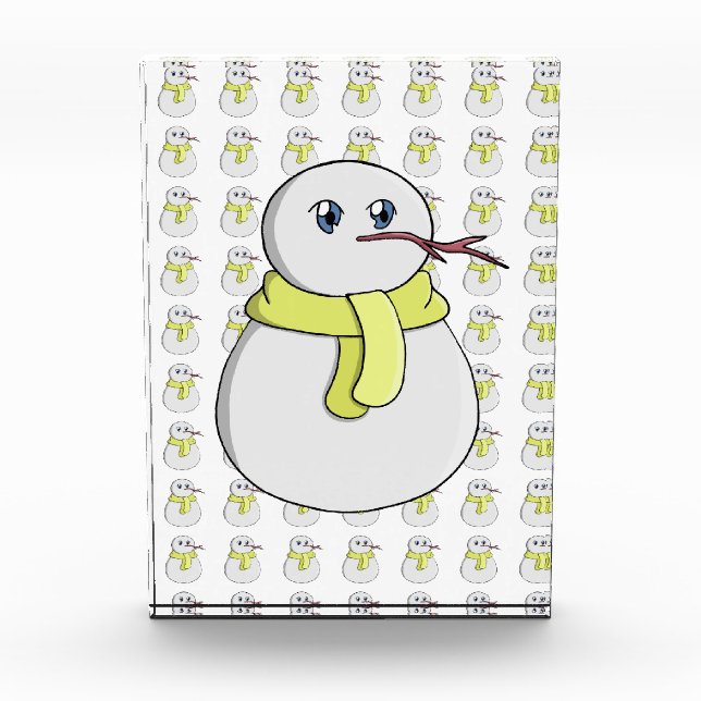 Bloque Para Fotos Hombre de nieve usando una bufanda amarilla (Anverso)