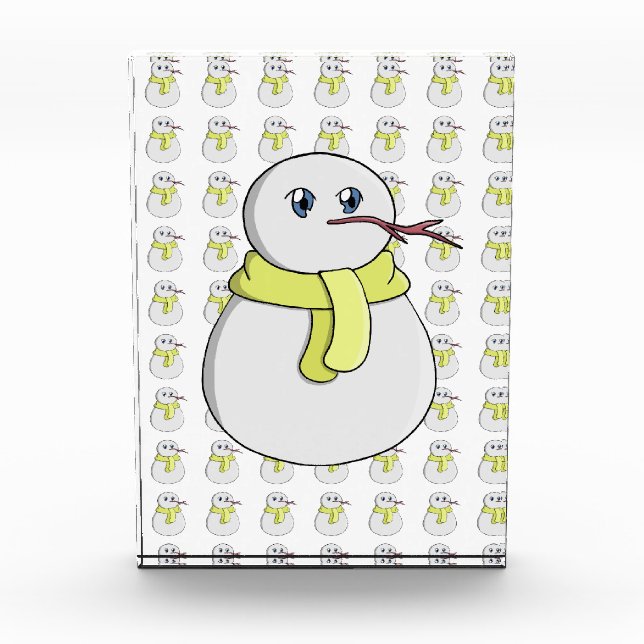 Bloque Para Fotos Hombre de nieve usando una bufanda amarilla (Anverso)