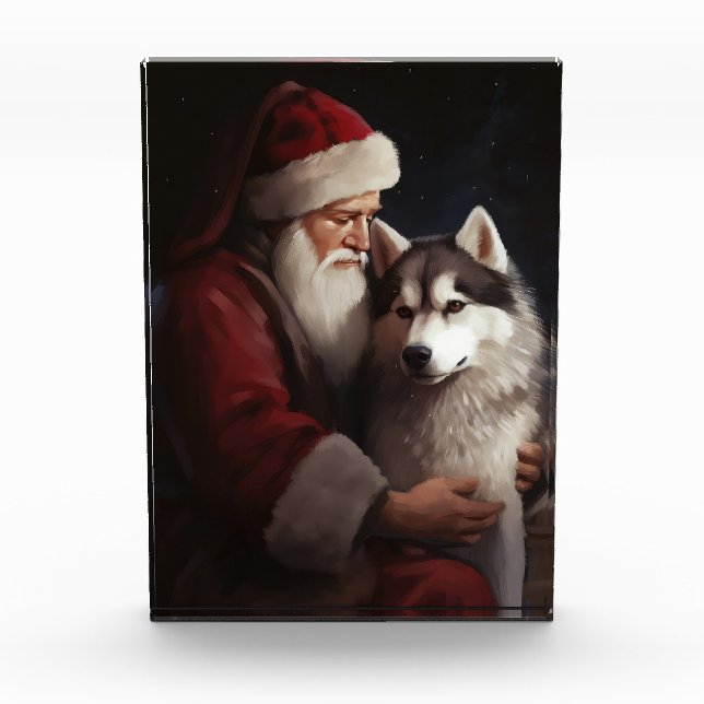 Bloque Para Fotos Husky Siberiano Con Navidades festivos de Santa Cl (Anverso)