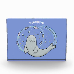Bloque Para Fotos Ilustracion de foca feliz y personalizado de pesca