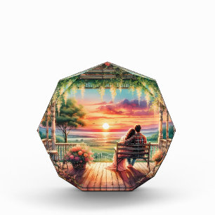 Bloque Para Fotos Ilustración de vista de porche al atardecer románt
