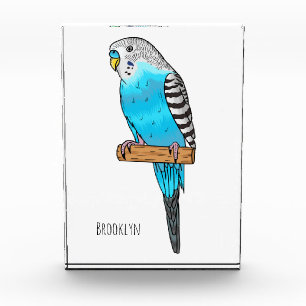 Bloque Para Fotos Ilustracion personalizado de pájaro budgerigar azu