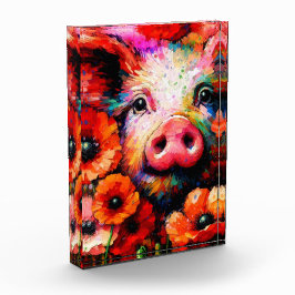 Bloque Para Fotos Impresionante cerdo en flores de amapola roja