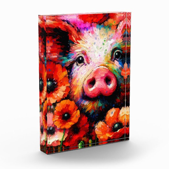 Bloque Para Fotos Impresionante cerdo en flores de amapola roja (Izquierda)