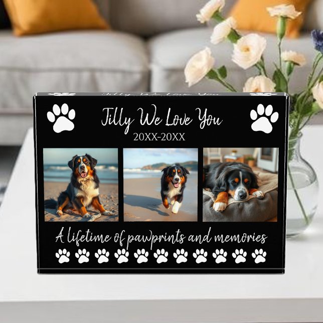 Bloque Para Fotos Impresiones de pinturas y Recuerdos-Mascota Person (Paw Prints & Memories-Custom Pet- Photo Block-Black and White)