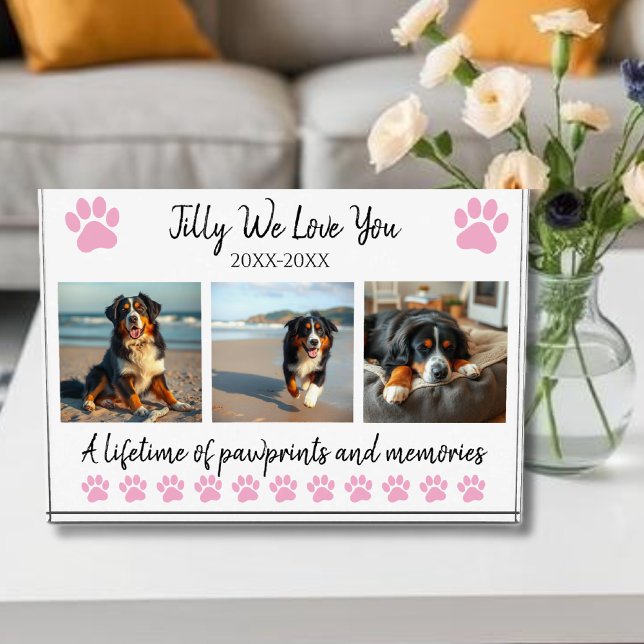 Bloque Para Fotos Impresiones de pinturas y Recuerdos-Mascota Person (Paw Prints & Memories-Custom Pet- Photo Block-Pastel pink)