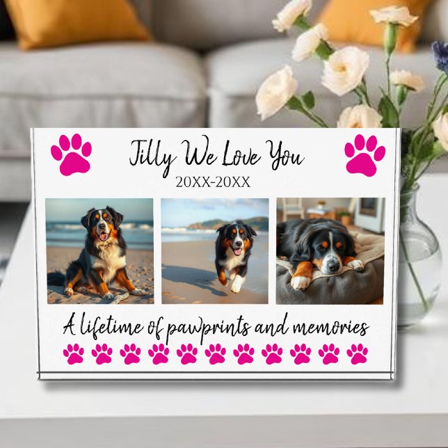 Bloque Para Fotos Impresiones de pinturas y Recuerdos-Mascota Person (Paw Prints & Memories-Custom Pet- Photo Block-Pink paws)