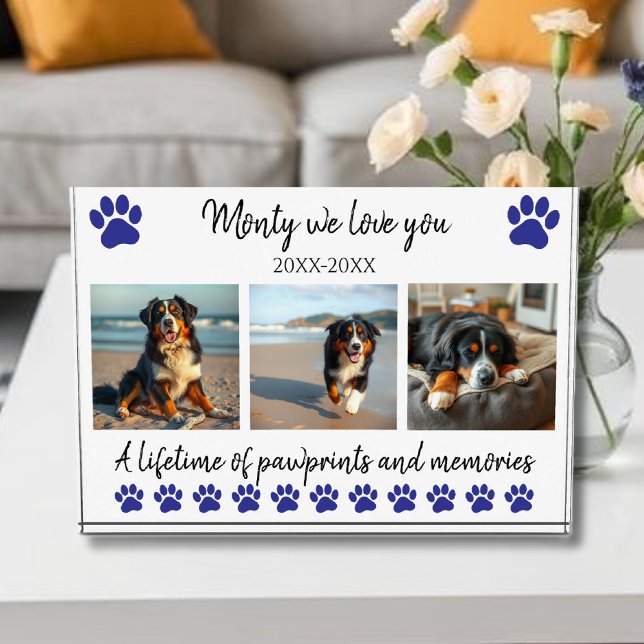 Bloque Para Fotos Impresiones de pinturas y Recuerdos-Mascota Person (Paw Prints & Memories-Custom Pet- Photo Block-dark blue)