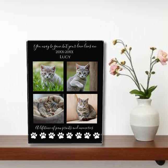 Bloque Para Fotos Impresiones y monumento a Personalizados de Recuer (Paw Prints & Memories-Custom Pet-Cat Photo Block- black background)