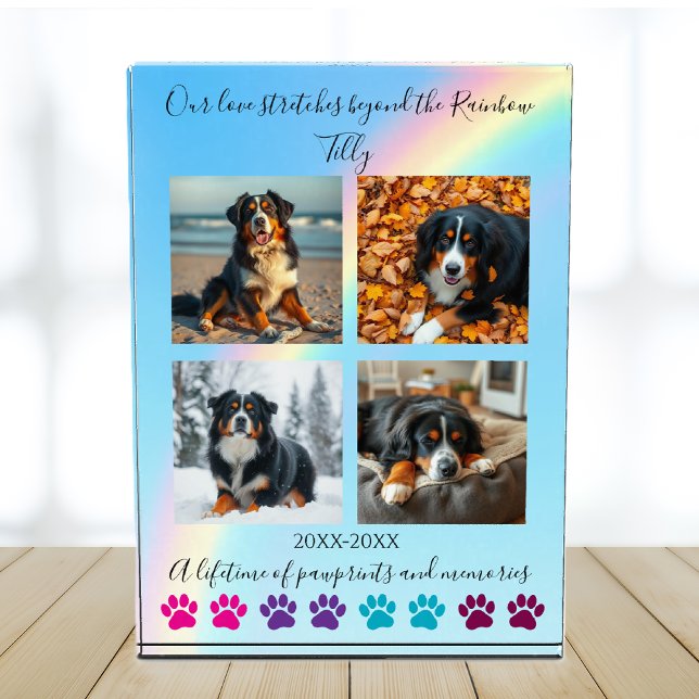 Bloque Para Fotos Impresiones y Recuerdos Personalizados conmemorati (Paw Prints & Memories-Custom Rainbow Dog Memorial Photo Block )