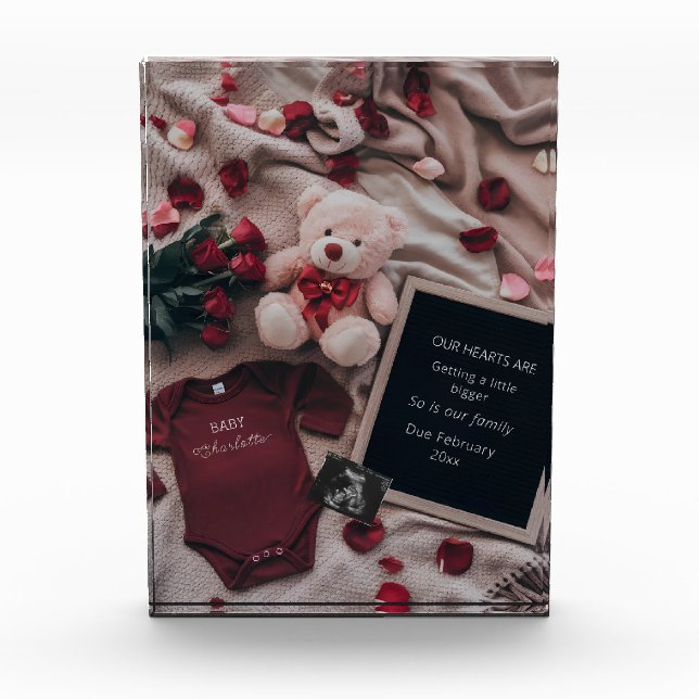 Bloque Para Fotos Invitación de embarazo romántico con Rosas y Teddy (Anverso)