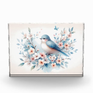 Bloque Para Fotos Jazmín de Pájaro Azul Acuarela Serenidad