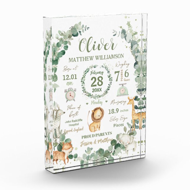 Bloque Para Fotos Jungle Animales Greenery Baby Nace Print Stats (Izquierda)