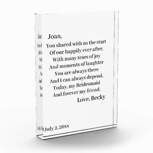 Bloque Para Fotos La dama de honor personalizada (Izquierda)